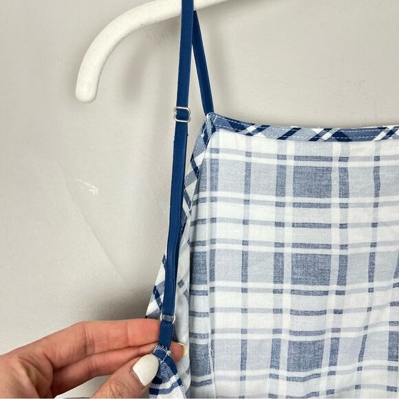 UO Lani Strappy Back Bodycon Mini Dress Blue Plaid sz L Spring Summer - Picture 5 of 10